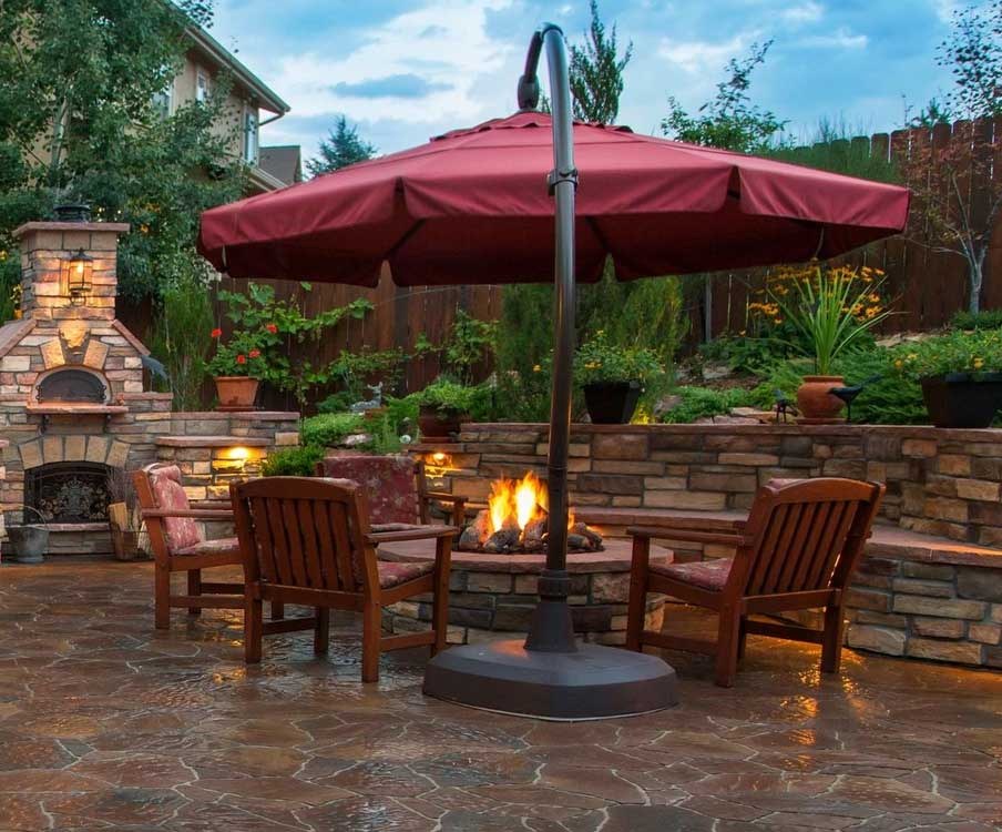 Outdoor fireplace with furniture