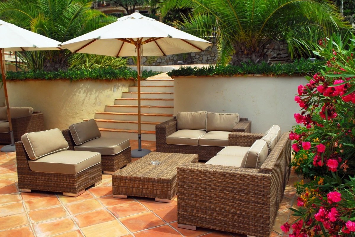 Outdoor with furniture and umbrella